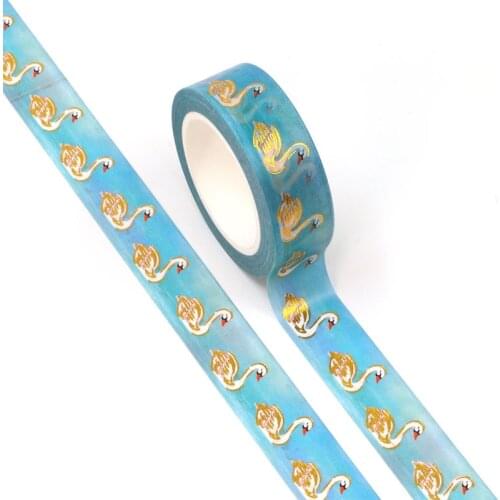 NEW 10pcs/Lot Decorative Cute Blue Lake Swan Gold Foil Washi Tapes DIY Scrapbooking Planner Adhesive Masking Tape Stationery