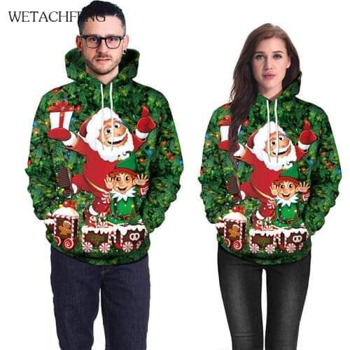 New Santa Elk Ugly Christmas Mens Sweaters Autumn Winter Funny Holiday Party Tops Hoody Sweatshirts Unisex Couples Xmas Jumpers