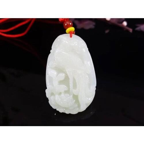 Natural hetian white jade handcarved zodiac tiger pendant simple retro pendant temperament jewellery fashion for women men