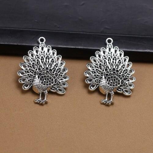4pcs /Lot 43x33mm Peacock Open Screen Charms Tibetan Silver Color Pendant Fit For Jewelry Making Accessories Crafts Wholesale
