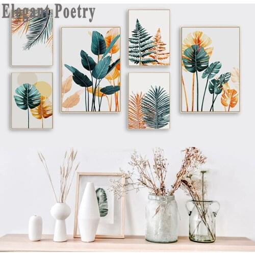 Nordic Color Plant Leaves Poster Print Landscape Wall Art Canvas Painting Picture for Living Room Home Decor Cactus Decoration