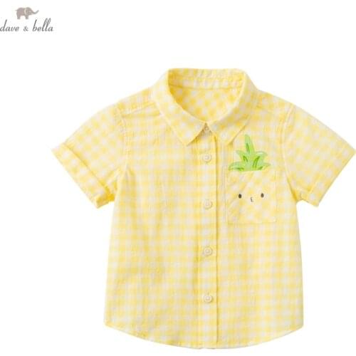 DBX17803 dave bella summer fashion baby boys cartoon plaid shirts infant toddler tops children high quality clothes