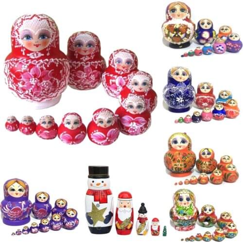 Russian Matryoshka Dolls Basswood Creative Bear Ear Nesting Dolls Gift Russian Traditional Ethnic Style DIY Dolls