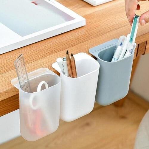 Self Adhesive PP Desk Hanging Pen Case Stationery Remote Control Storage Box Office Desk Organizer Office Storage Pencil Holder