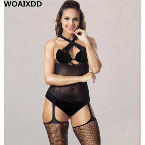 Sexy Lingerie Women Open Crotch Bodystocking Erotic Transparent Bodysuits Sexual Fishnet Costumes Babydolls Intimates Underwear