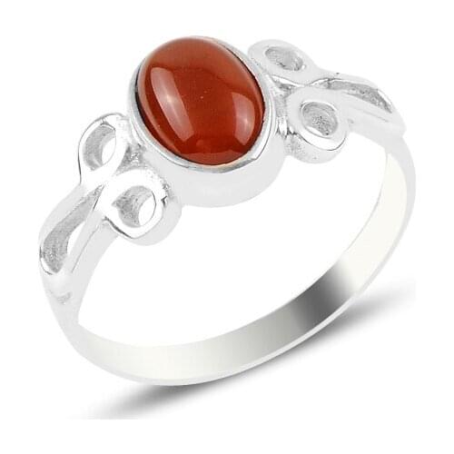 Silverlina Silver Red Agate Solitaire Ring