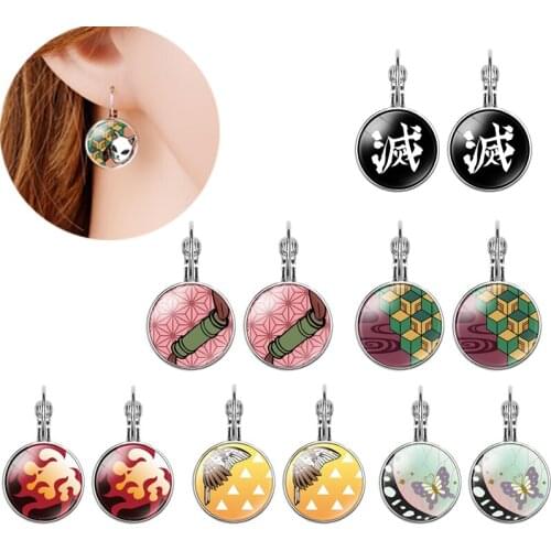 Demon Slayer Kimetsu No Yaiba Earrings Kamado Nezuko Cartoons Earring Men Women Cosplay Props Jewelry Accessories Gift