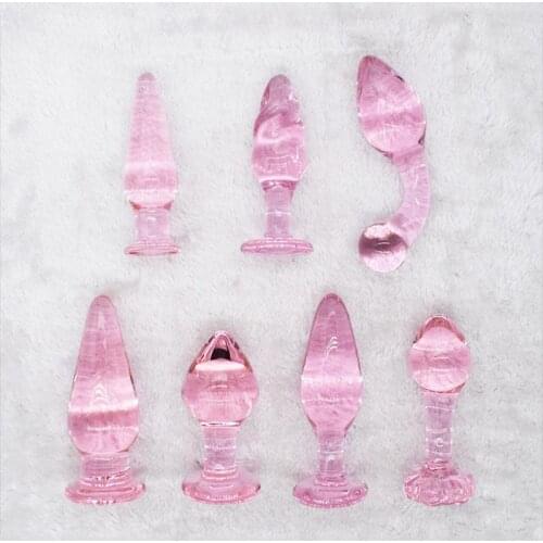 7pcs glass Anal Plug Pink crystal big Ball Tapered anus BDSM Cute Butt Plug Sex Toys For Adult masturbation foreplay Gay lesbian