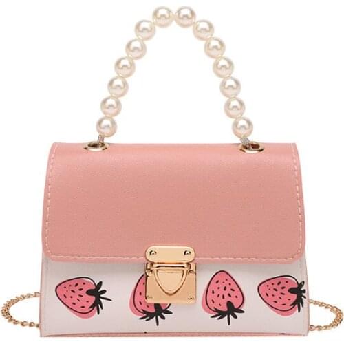 Texture Mini Bag Girl 2021 New Fashion Sweet Girl Strawberry Hand Pearl Cross Small Square Bag Fashion