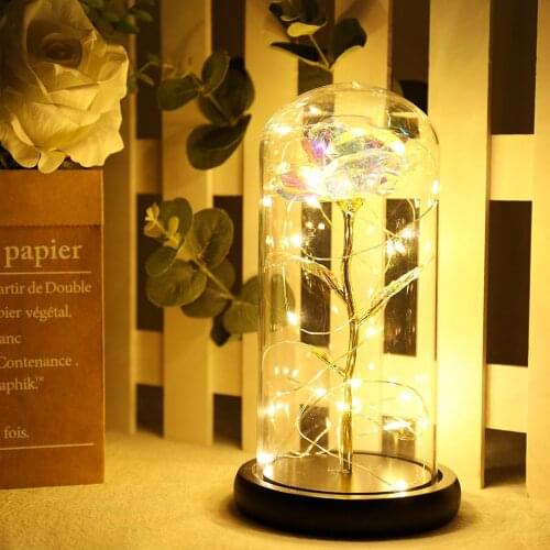 Enchanted Rose with LED Light Artificial Rose Glass Dome Anniversary Valentines Day Birthday Gift for Girlfriend Wife Women