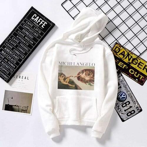 SUNOWE Winter Harajuku Women Hoodies Michelangelo Print Top Long Sleeve Hoodie Casual Tee Oversized Tops Female White Hoodie