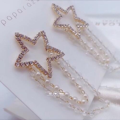 High Quality Star Design Long Link Chain Tassel Pearl Beads Drop Dangle Earrings Bohemian Vintage for Women Gift Free Shipping