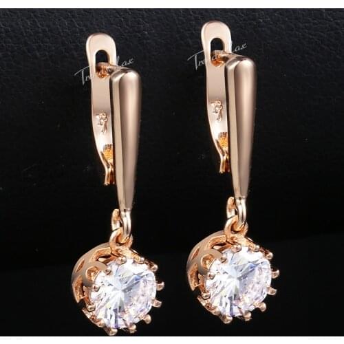 Round Stud Earrings For Women CZ 585 Rose Gold Womens Earrings 2018 Fashion Woman Jewelry Gifts Dropshipping Wholesale HGE159
