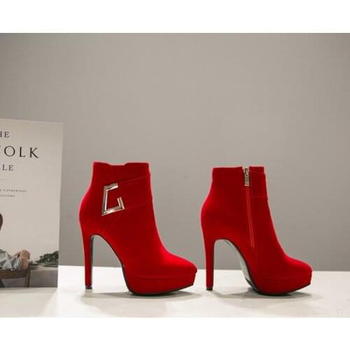 Big Size 9 10 12 boots women shoes ankle boots for women ladies boots Diamond high heel metal trim