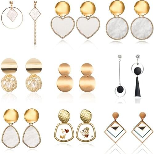 New Korean Heart Statement Drop Earrings 2020 For Women Fashion Vintage Geometric Acrylic Dangle Hanging Earring Jewelry