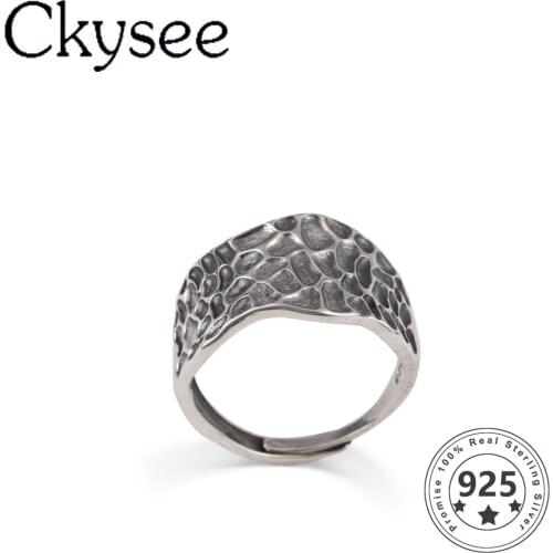 Ckysee Irregular 925 Sterling Silver Rings Simple Wide Version Ring Adjustable Rings For Woman Original Fine Jewelry