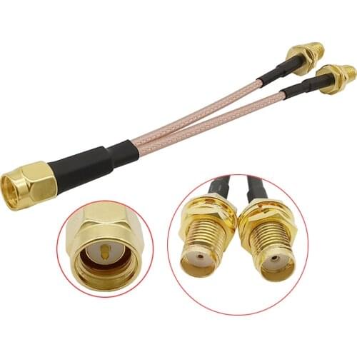 1Pcs Y Type SMA Male Plug to Dual SMA Female Jack RG316 Extension Cable Wire RF Bulkhead Crimp Connector For Router WIFI Antenna