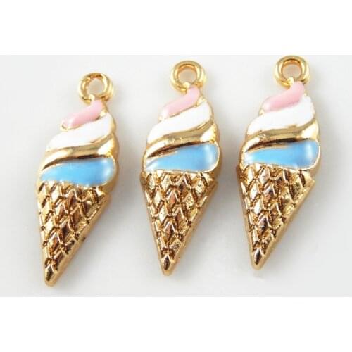 10PCS Clolurful Alloy Oil Drip Cute Ice Cream Charms Enamel Pendants Earrings Bracelet DIY Findings 24*14*3mm