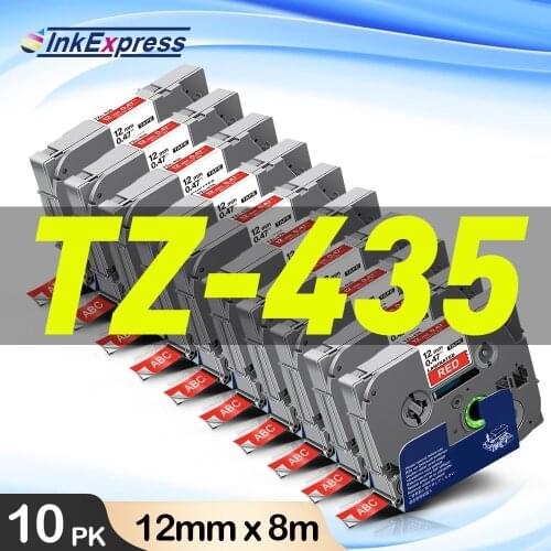 10PK White on Red 435 Label Tape Printer Ribbon Replace Brother 12mm Tape Sticker for Brother PT-H110 PT1190 PTE115 100 Labeller