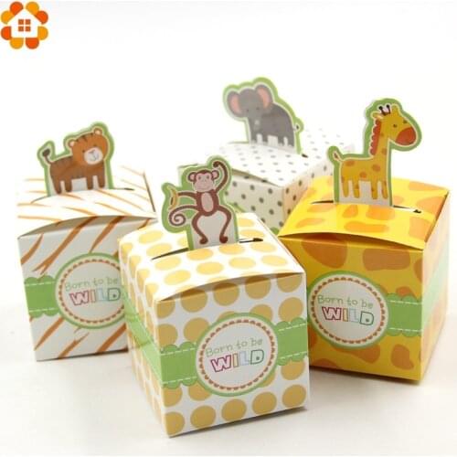 12PCS/Lot 4 Types DIY Safari Animal Candy Gifts Box Boy/Girl Kids Birthday Baby Shower Favors Decoration Event & Party Supplies