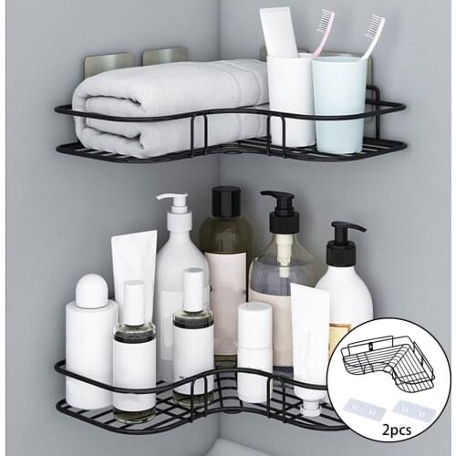 2x Wall Mounted Kitchen Corner Shelves Bathroom Adhesive Organizer Nail-free