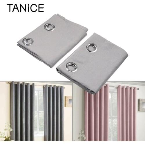 TANiCE 2Pcs 66"*72" Grey / Pink Embossing Eyelet Curtains Dim Out Thermal Plain Ready Made Ring Top Curtain Pairs With Tie-backs