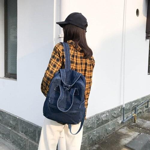2020women Fashion College Denim Bag Student Backpacks for Teenager Girls Female Bag Backpack Simple Wild Solid Color Soft Handle