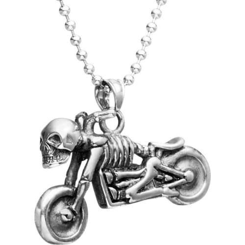 316L Stainless Steel Motorcycle Skull Necklace Pendant Punk Jewelry Free Chain BG-012