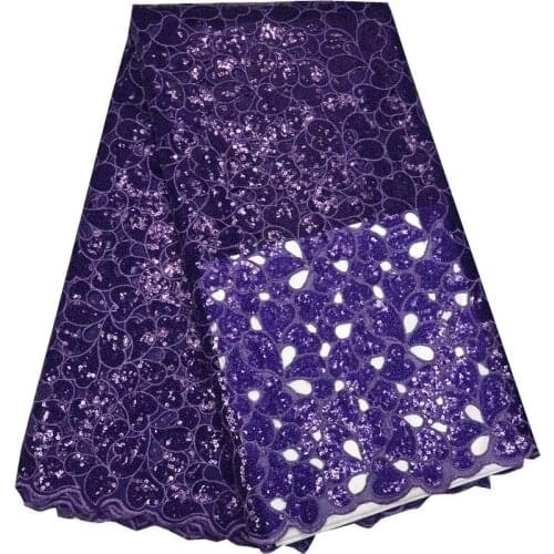 5yards/pc) high quality hand cut African organza sequins lace in purple with wonderful embroidery for party dress OP42