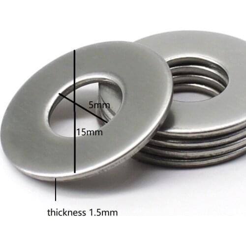 50pcs/lot M5x15 Stainless Steel Flat Gasket Ring Washer