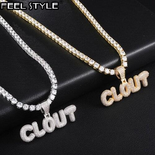 Bling CZ Iced Out CLOUT Letter Pendant & Necklaces For Men Hip Hop Rapper Jewelry With Tennis Chain