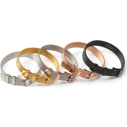 10PCS/lot 5 Colors 10MM Wide 210MM Length Wristband Stainless Steel Bracelet Fit For 10mm Keeper Slide Charms Fashion Jewelrys