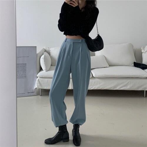 2021Fashion Summer Women Pants Chic Wide Leg Pant High Waist Elegant Work Trousers Female Casual Pants pantalon femme