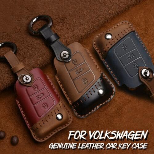 Genuine Leather Car Key Case Cover For Volkswagen VW Tiguan L Golf 5 6 7 Sagitar LaVida MK5 6 Magotan Passat Smart Remote Cover