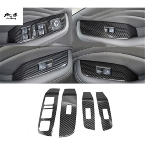 4PCS/Lot ABS Carbon Fiber Grain Car Window Lift Panel Decoration Cover for 2019 2020 Great Wall Haval F7 / F7X