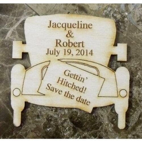 Personalized wood magnet,Rustic car Wooden Customized Bride Groom names Save the date magnets,engagement gifts