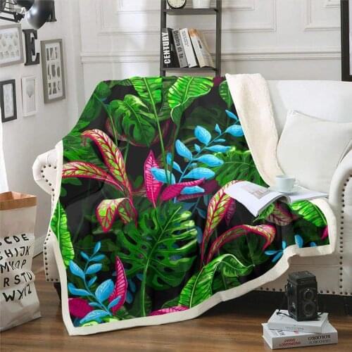Palm Leaf Fleece Blanket, Colourful Growth Ecology Botany Themed Tropical Rain Trees Leaves Blanket Throw, Decorative Sofa