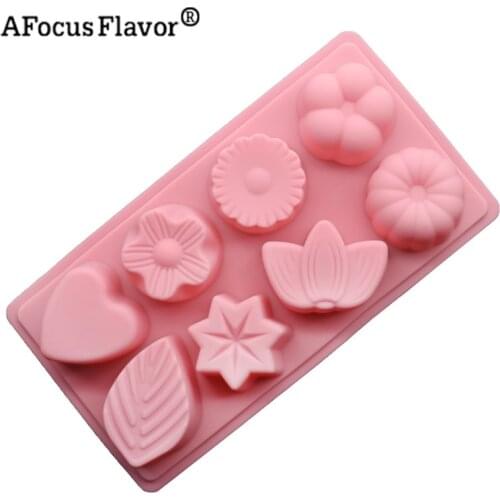 8 kinds of shapes heart-shaped flowers leaves snowflake silicone mold chocolate cake soap baking mold kitchen decoration tools