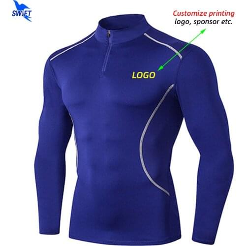 Customize LOGO Running Shirts Men Long Sleeve Sweatshirts Gym Fitness T-Shirts Stretch Stand Collar Half Zipper Sports Top Tee