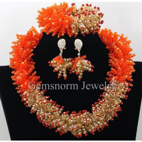 Gothic Orange Gold Chunky Statement Necklace Set African Nigerian Wedding Beads Crystal Jewelry Set Free Shipping WB680