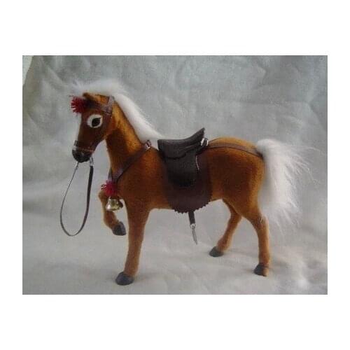 Simulation brown horse,32x25cm model,polyethylene&furs saddle horse toy,raise leg,prop.home decoration Xmas gift w4194