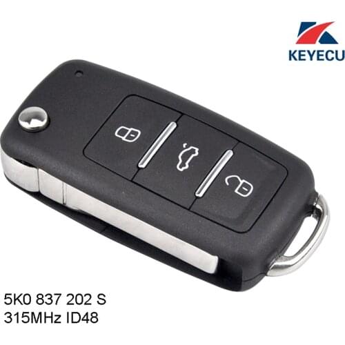 KEYECU Replacement Flip Remote Key Fob 315MHz ID48 for Volkswagen Beetle 5C, Golf Cabriolet, Golf MK6, Scirocco 3, Sharan 7N