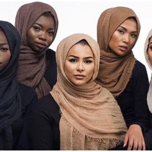 Wholesale Price 90*180cm Women Muslim Crinkle Hijab Scarf Musulman Soft Cotton Headscarf Islamic Hijab Shawls and Wraps