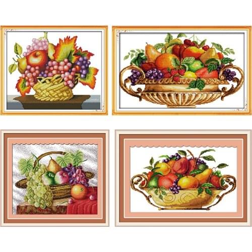 Joy Sunday Embroidery Cross Stitch Kits Fruit Basket Stamped 11CT 14CT Print Thread Canvas Craft Needlework Decor Counted Fabric