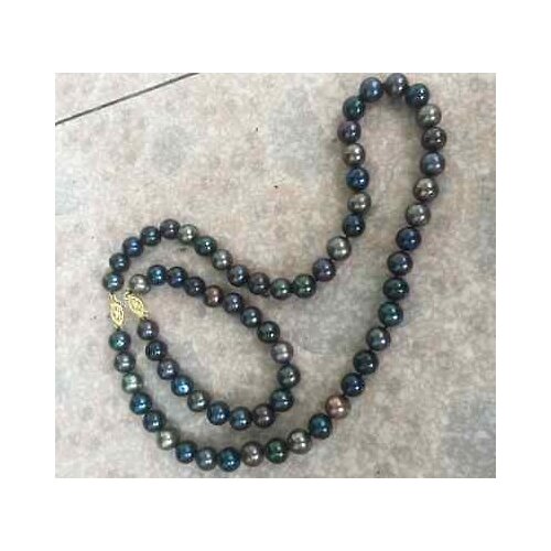 SET OF 8-9MM TAHITIAN B;ACK RED MULTICOLOR PEARL NECKLACE& BRACELET