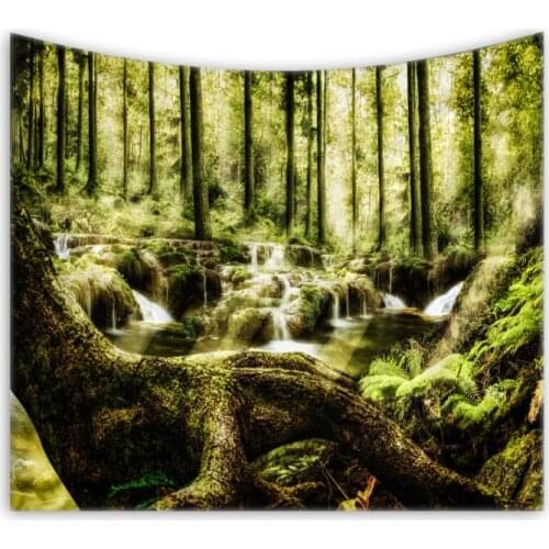 Natural Landscape Forest Falls Woods Waterfall Tapestry Wall Hanging Bed Spread Beach Towel Table Cloth Yoga Mat Large Size