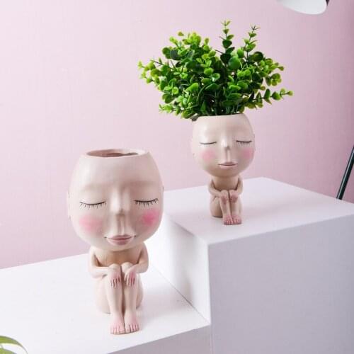 Nordic Minimalist Resin Doll Sculpture Vase Table Flower Arrangement Art Dried Flower Vase Crafts Home Decoration Accessories