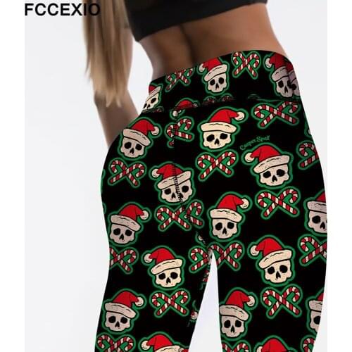 FCCEXIO New Arrival 3D Halloween Party Pattern Digital Print Women Fitness Warm Leggings High Waist Plus Size Soft Slim Pants