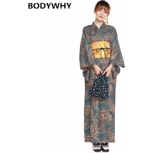 New Japanese Womens Kimono High Quality Thick Bronzing Printed Kimono Dress Traditional Japanese