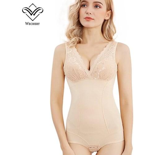 Skinny Bodysuits Shapewear Women Lace Underwear Bodysuit V-Neck Open Crotch Shapers Black Nude